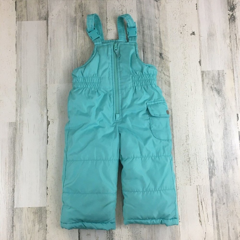 Carters Snow Suit Toddler 18 M Ski Bib Aqua Pants Zip Overalls Insulated Winter